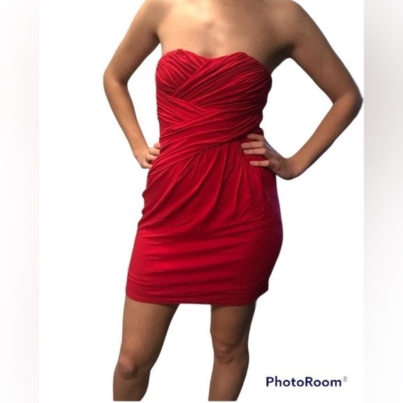 Express Strapless Red Dress Jersey cotton material- Size Small - Picture 1 of 8